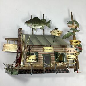 Fishing Bait Tackle Shop 3D Metal Wall Art Nmd Signed Fish Shack 18" x 15" x 5"
